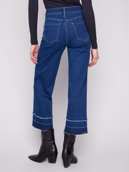 Charlie B Indigo Flare Leg Jeans With Fringed Hem