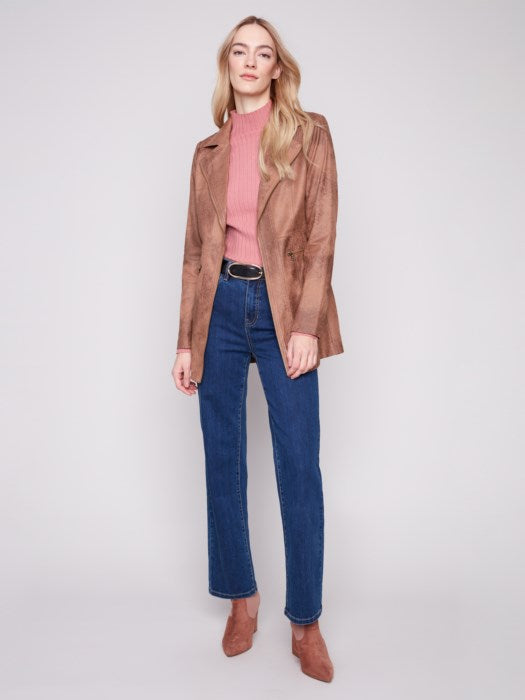 Charlie B Truffle Vintage Texture Faux Suede Long Jacket
