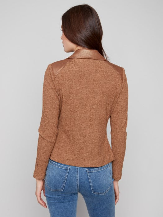 Charlie B Copper Vintage Metallic Faux Leather And Rib Knit Jacket