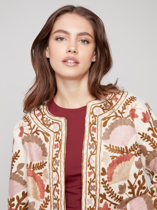 Charlie B Embroidered Open Front Jacket