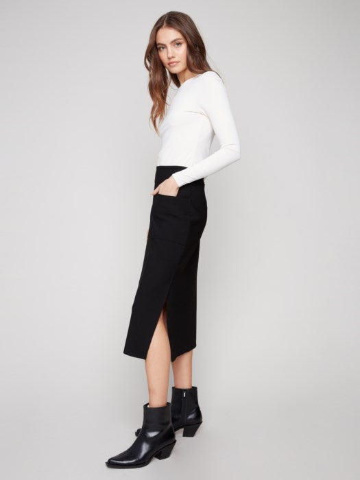 Charlie B Black Gutsy Crepe Skirt With Patch Pockets