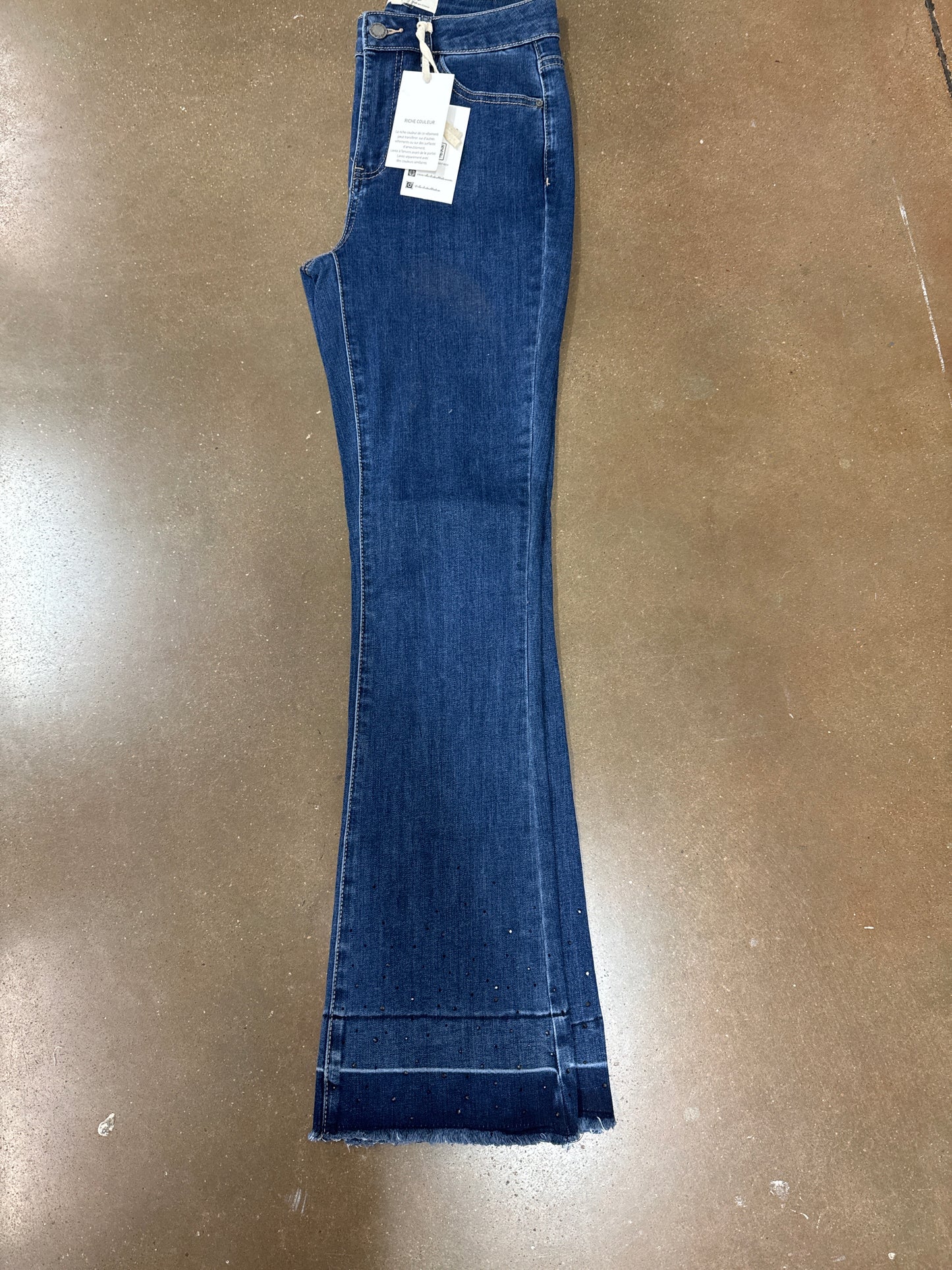 Charlie B bootcut jeans with ombré rhinestone hem
