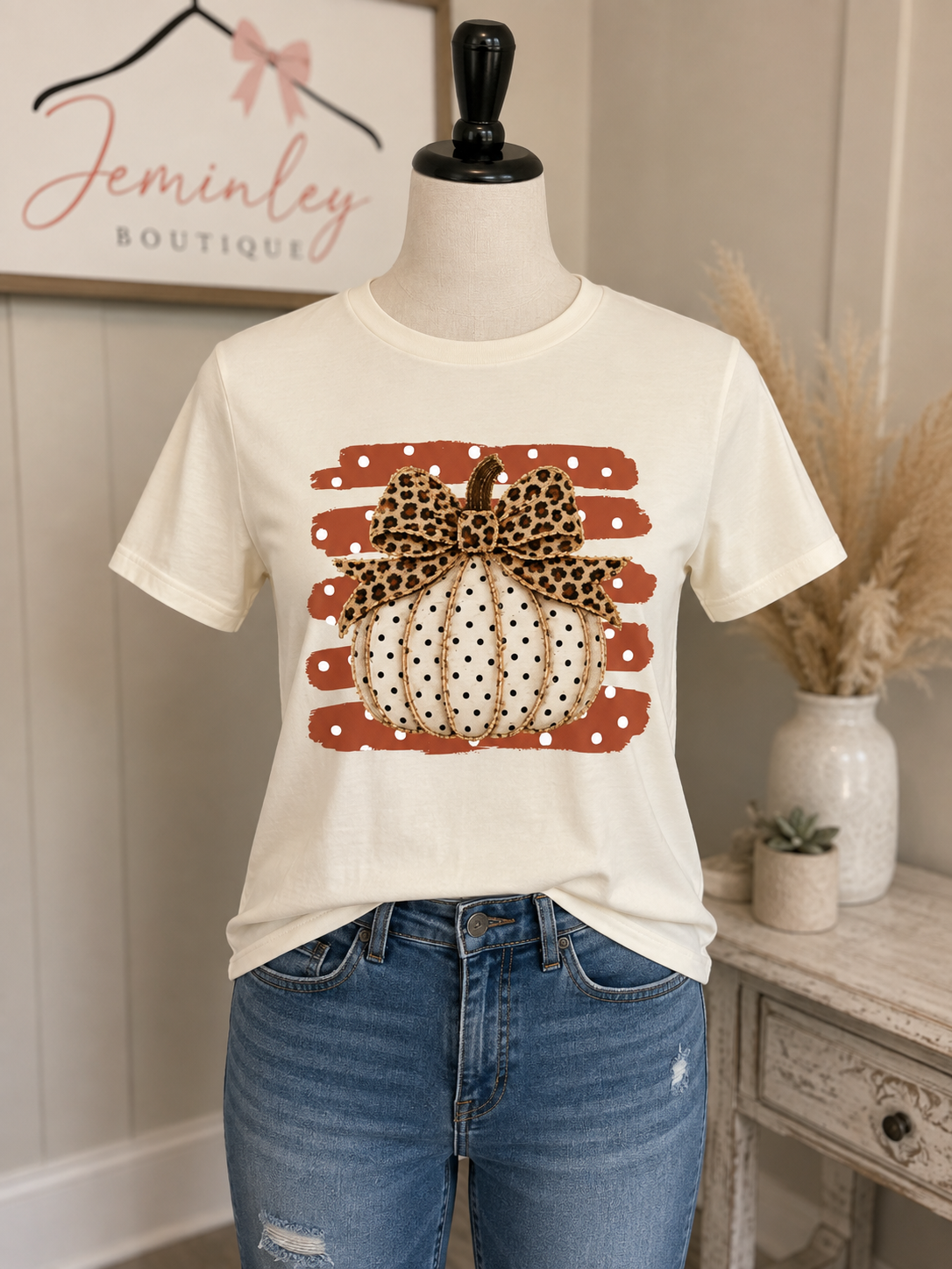 Tultex Orange Stripe Polka Dot Pumpkin Tee