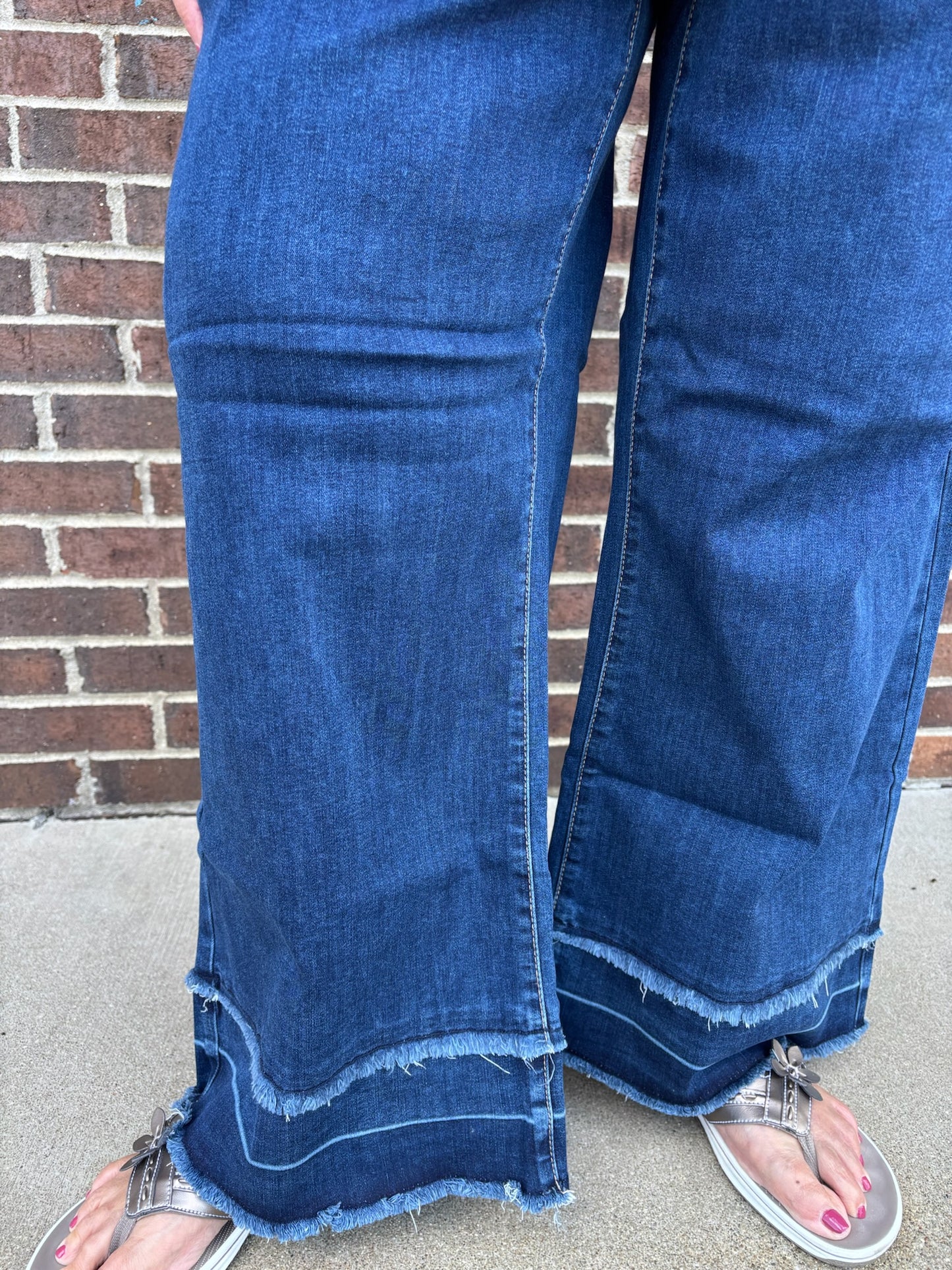 Charlie B Indigo Flare Leg Jeans With Fringed Hem
