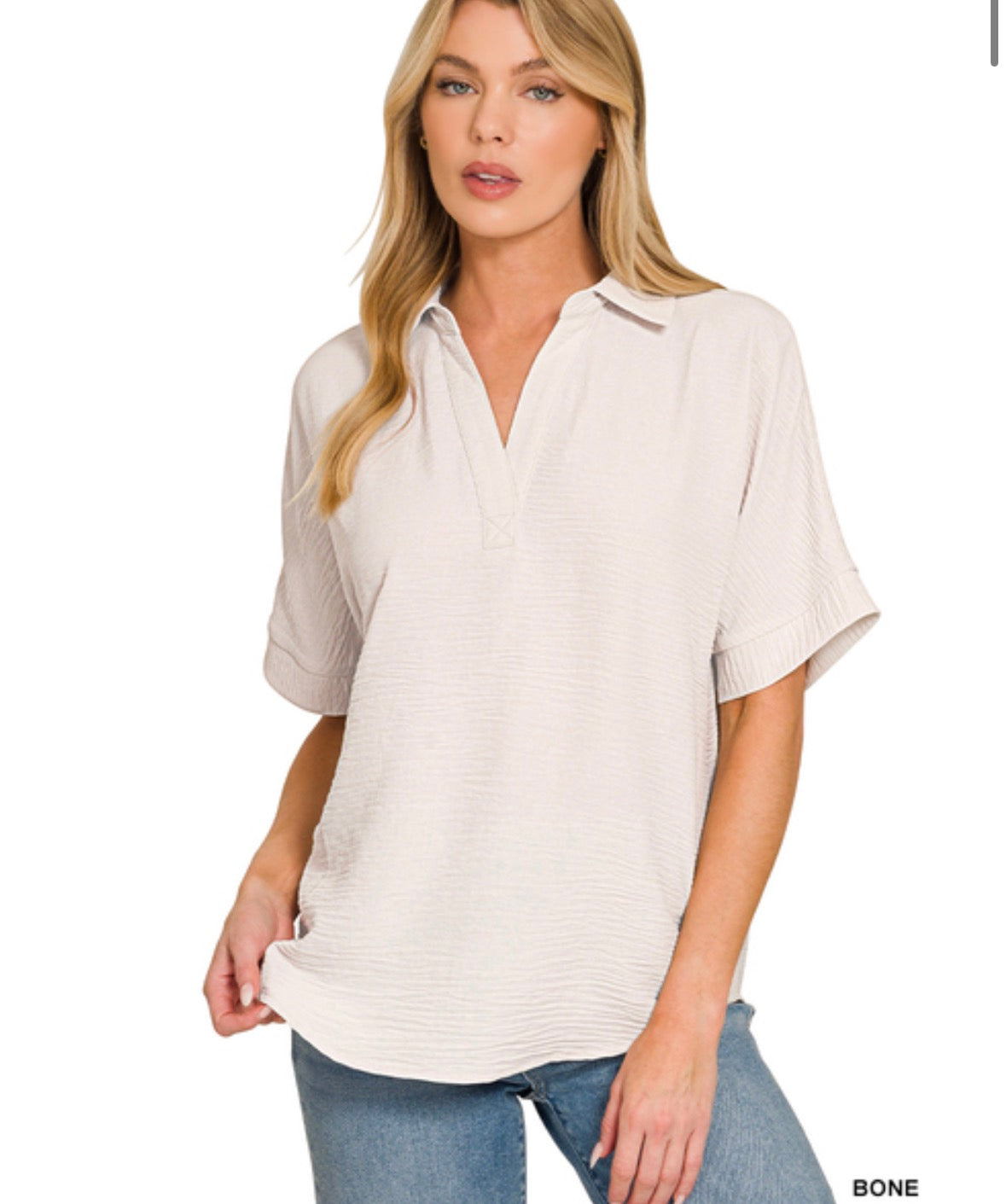 Zenana Airflow collared top - bone
