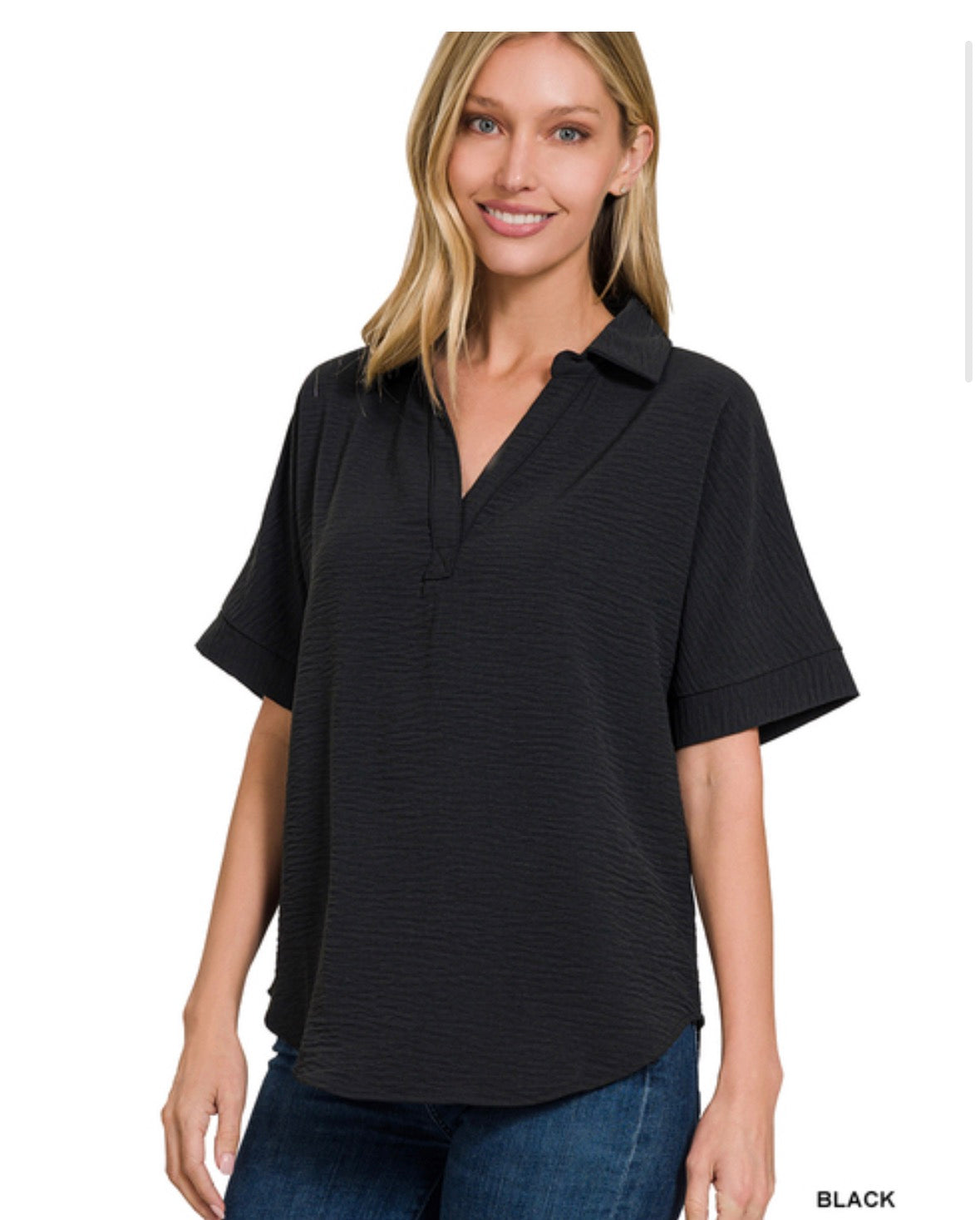 Zenana Airflow collared top - black