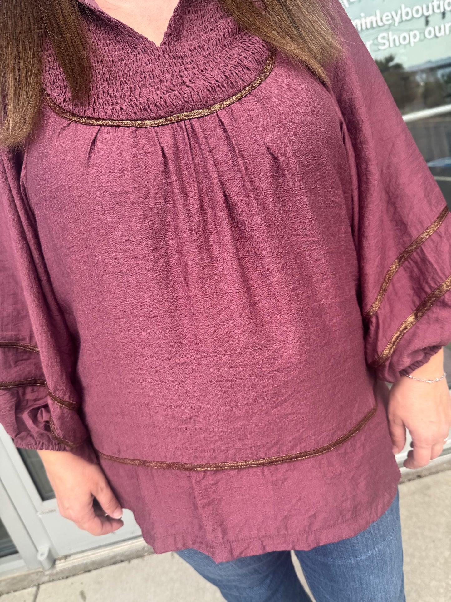 Umgee Boho Peasant Blouse in Merlot