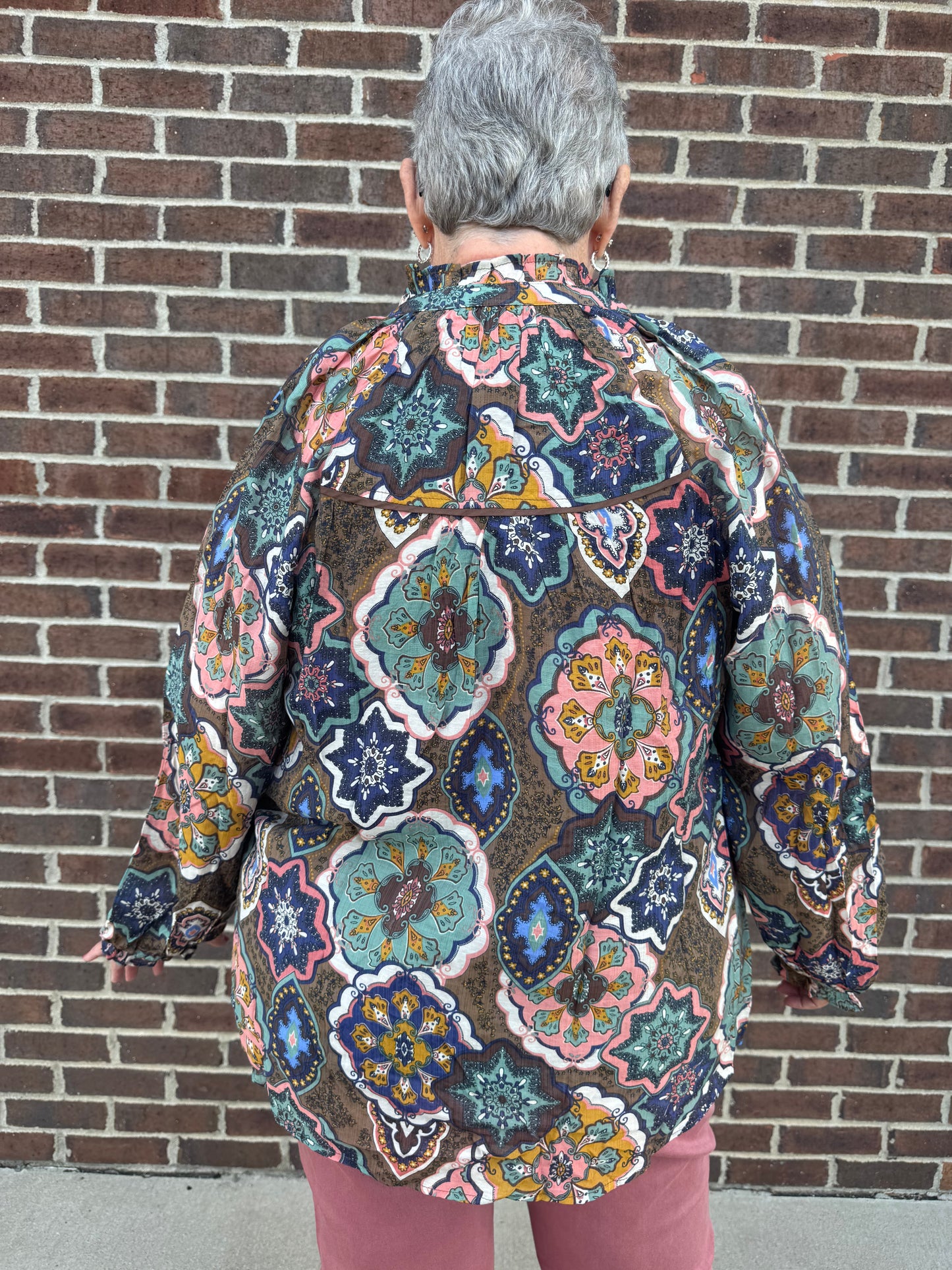 Umgee Boho Mosaic Print Button Down Blouse