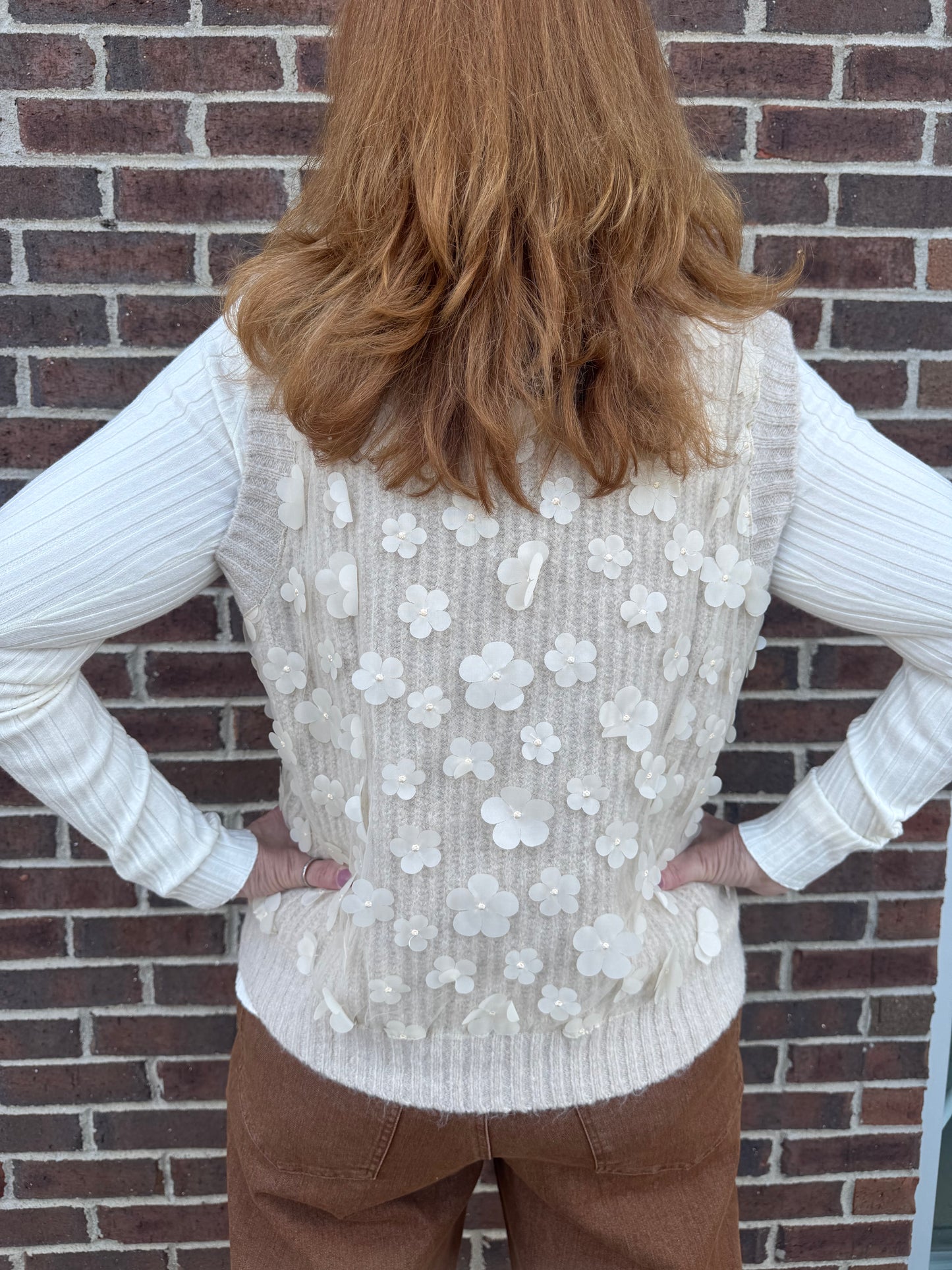 Charlie B Floral Mesh V-Neck Sweater Vest