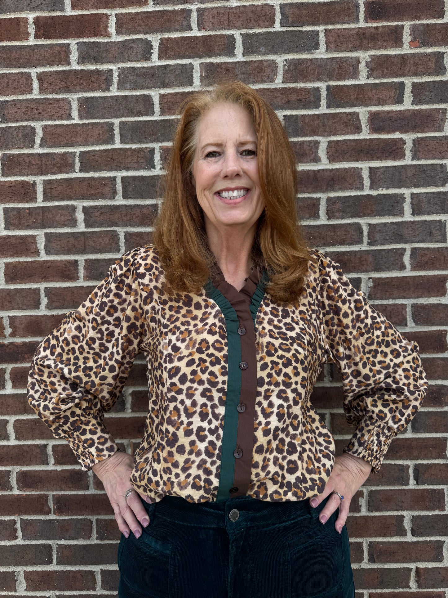 Umgee Ruffle Trim Leopard Print Blouse