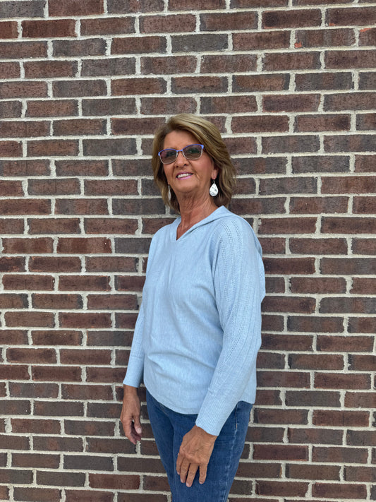 Keren Hart Light Blue Soft Knit Hooded Sweater