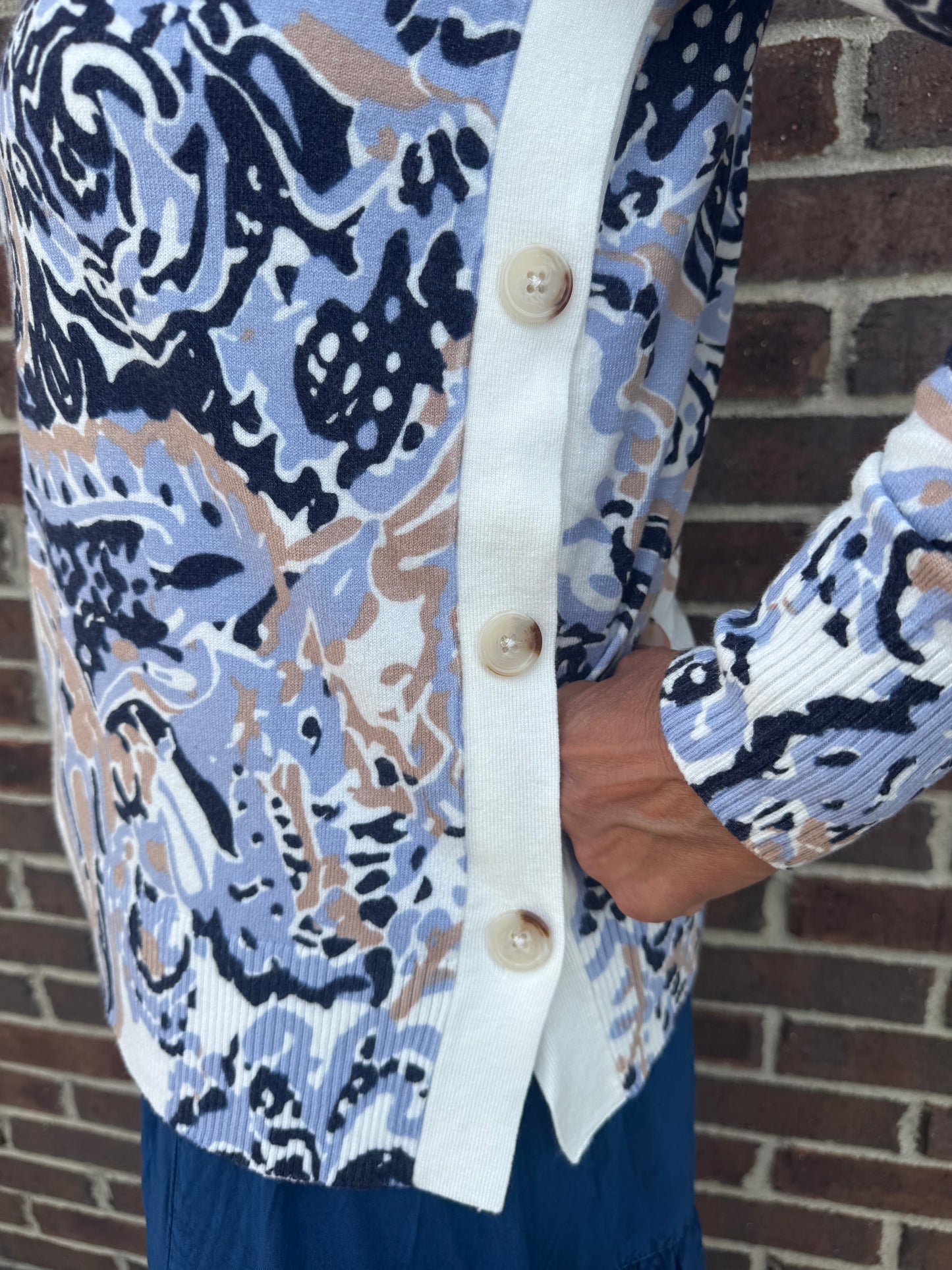 Charlie B Printed Sweater With Side Buttons