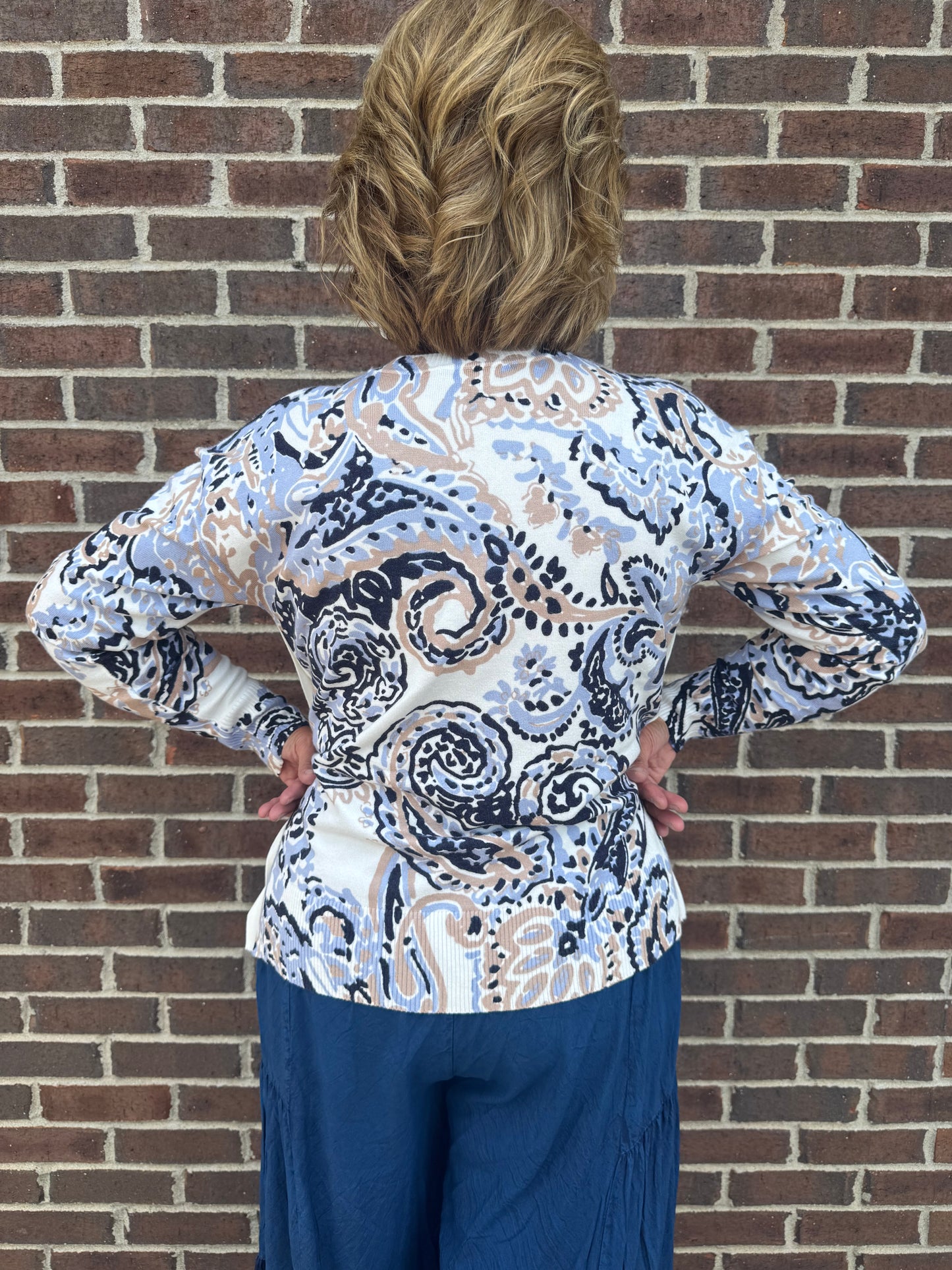 Charlie B Printed Sweater With Side Buttons
