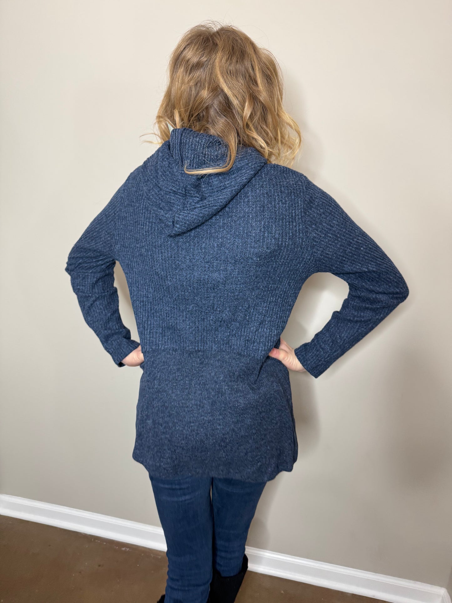 Keren Hart Ribbed Navy Hoodie