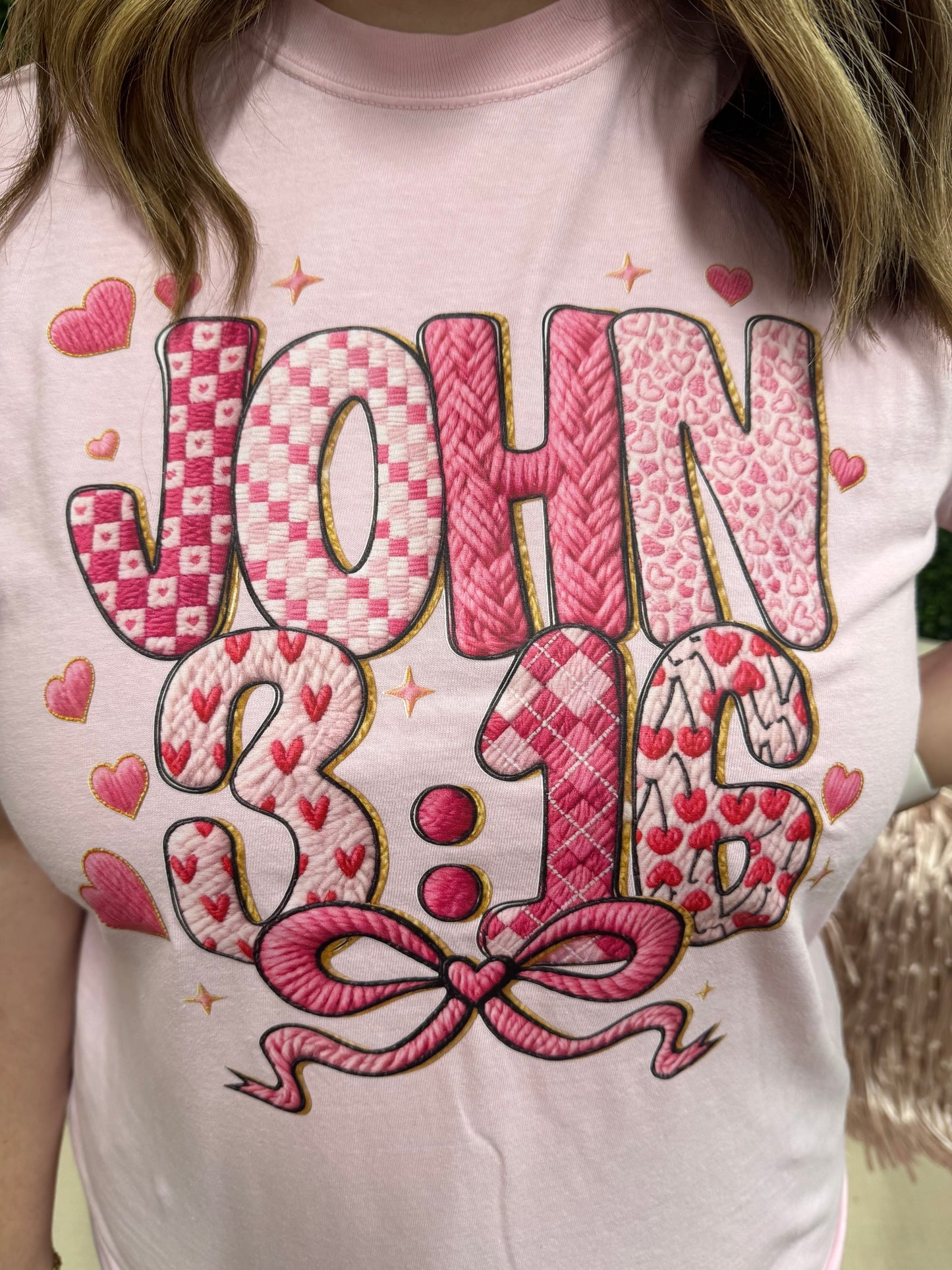 Pink John 3:16 tee with bow