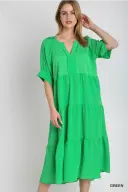 Umgee Midi Tiered Dress - Green