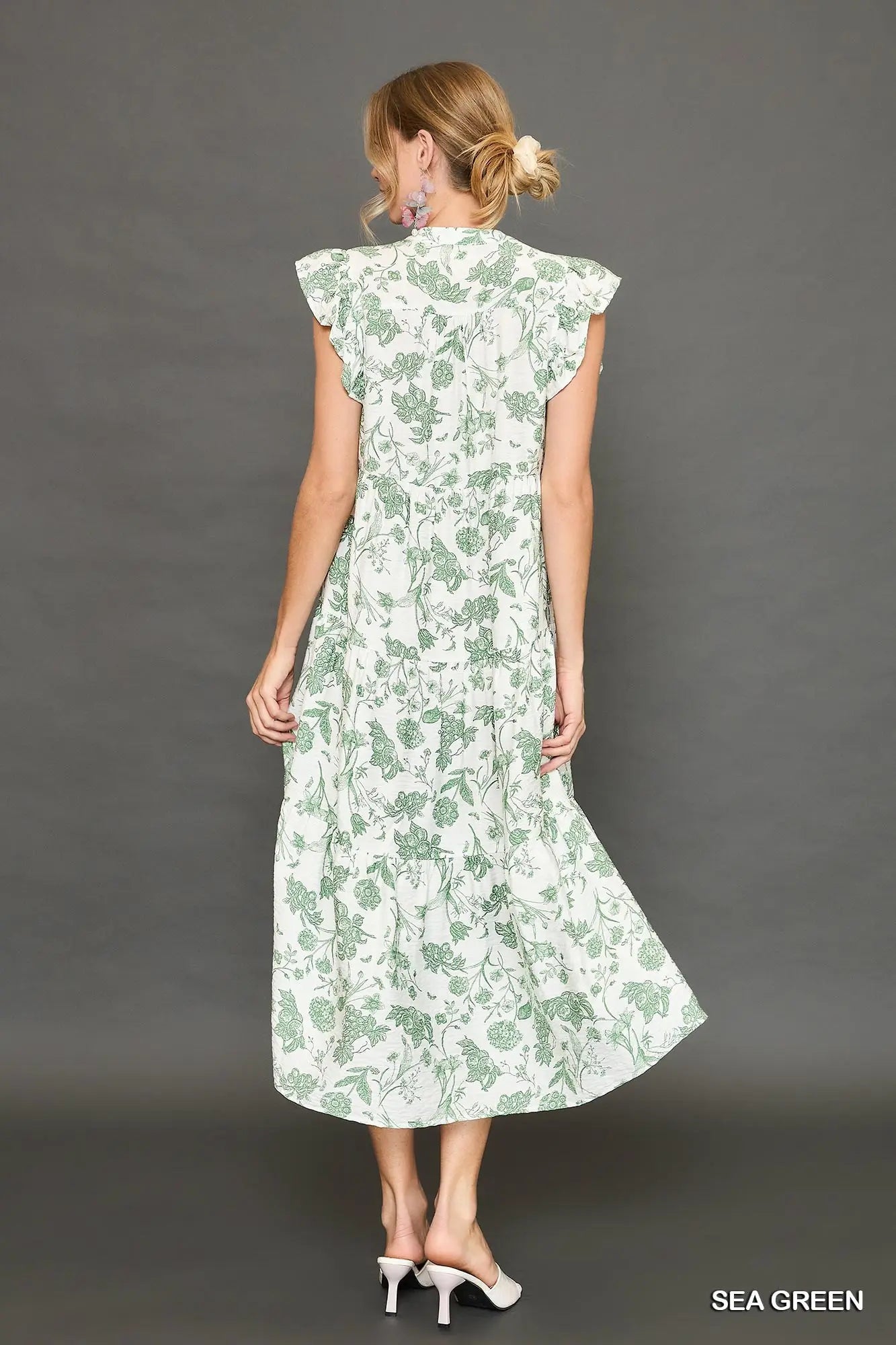 Umgee Two Tone Contrast Piping Tiered Dress - Sea Green