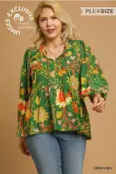 Umgee Plus Green Floral Top