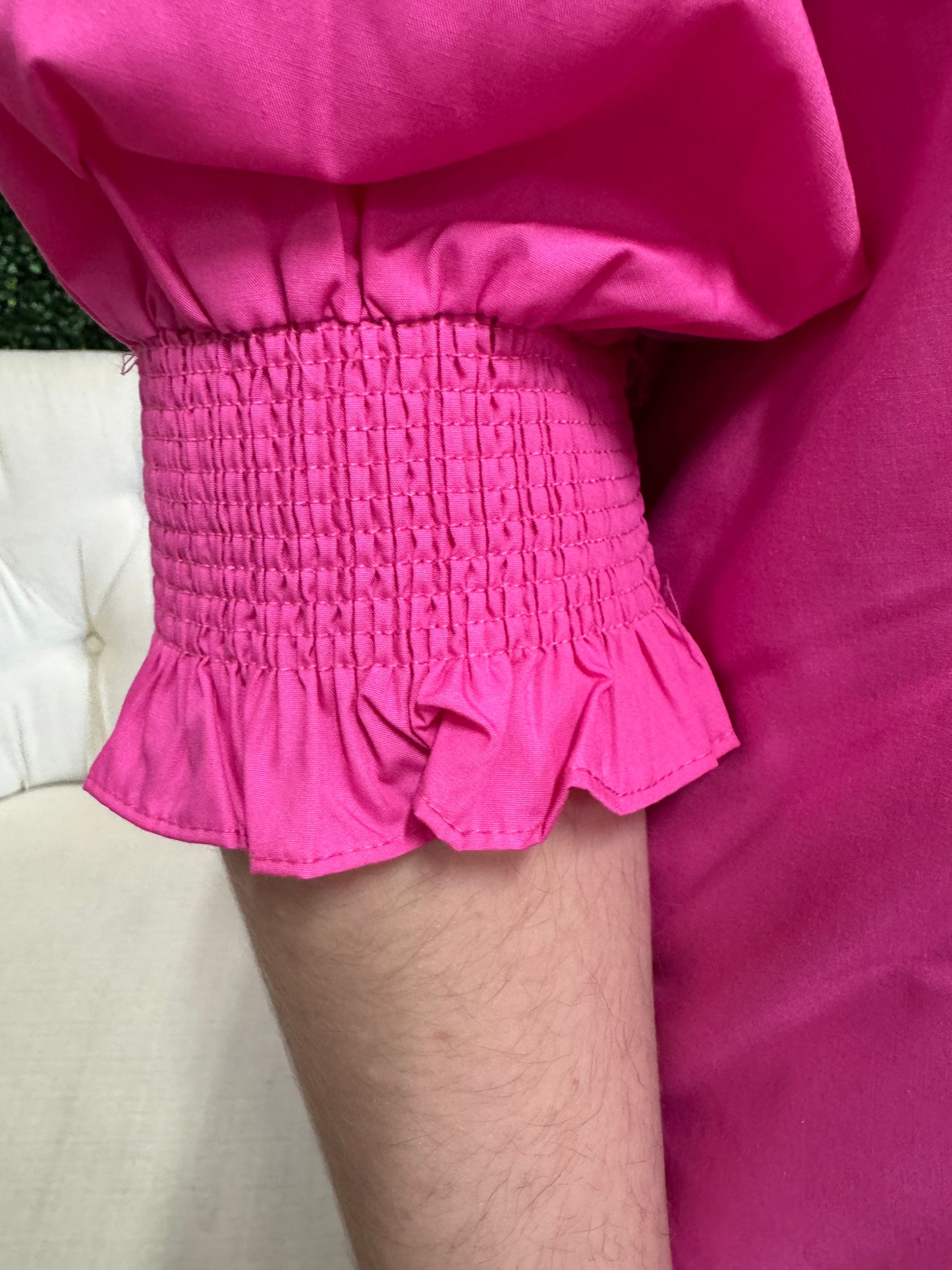 Entro 3/4 Sleeve Top with Ric Rac and Embroidery - Hot Pink