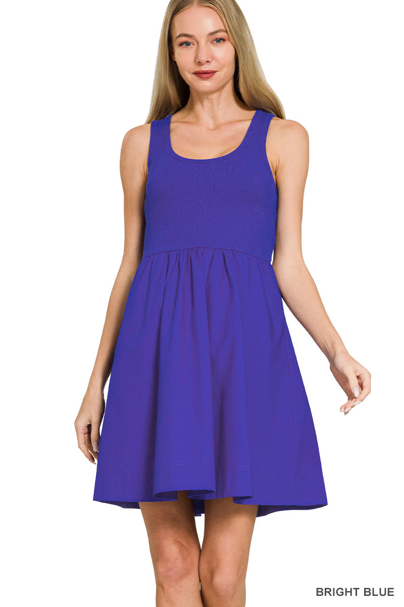 Combined knit and woven dress with pockets - 2 colors