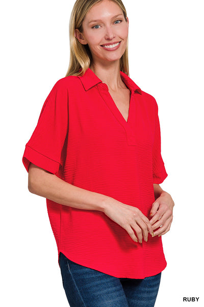 Zenana Airflow collared top - Ruby