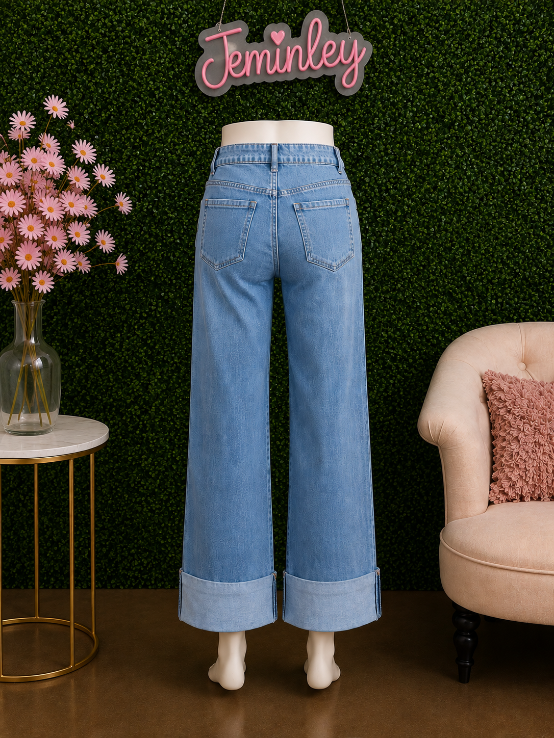 Charlie B Medium Blue Cropped Wide Leg Cuffed Jeans