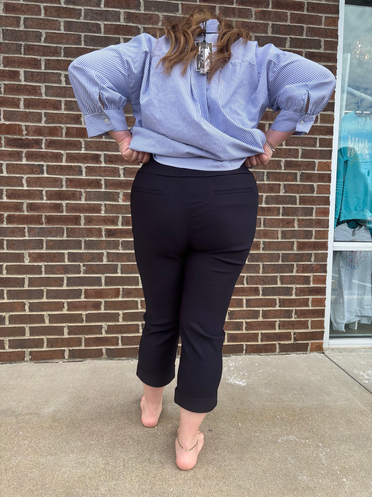 Charlie B Navy Stretch Pull-On Petite Pants