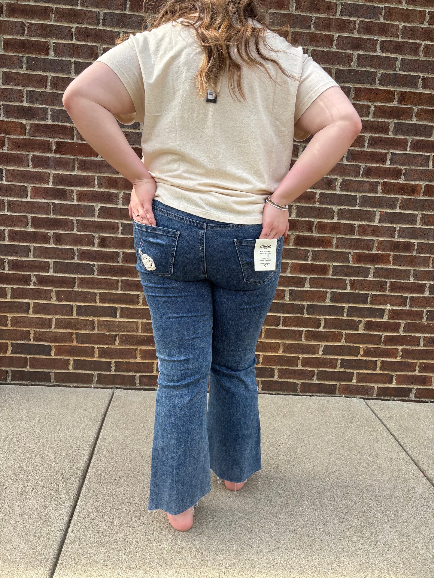Charlie B Floral Embroidered Crochet Jeans