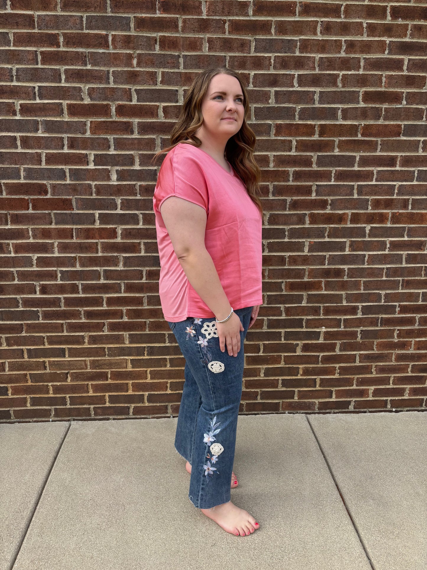 Charlie B Floral Embroidered Crochet Jeans