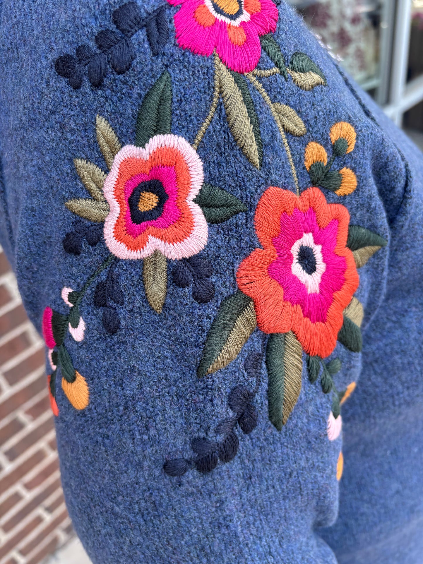 Charlie B Embroidered Floral Sleeve Sweater