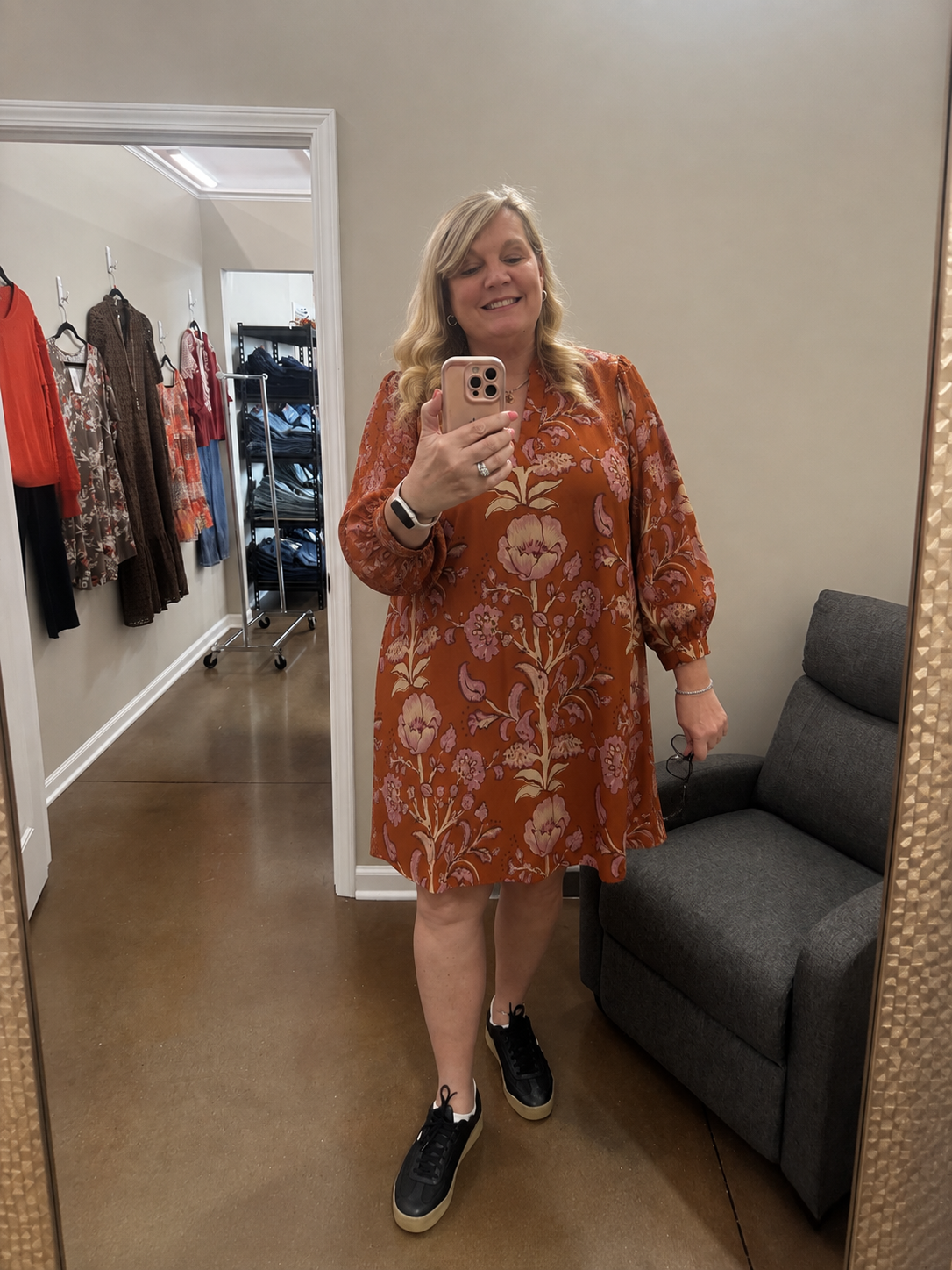 Entro Floral Print Dress - Rust