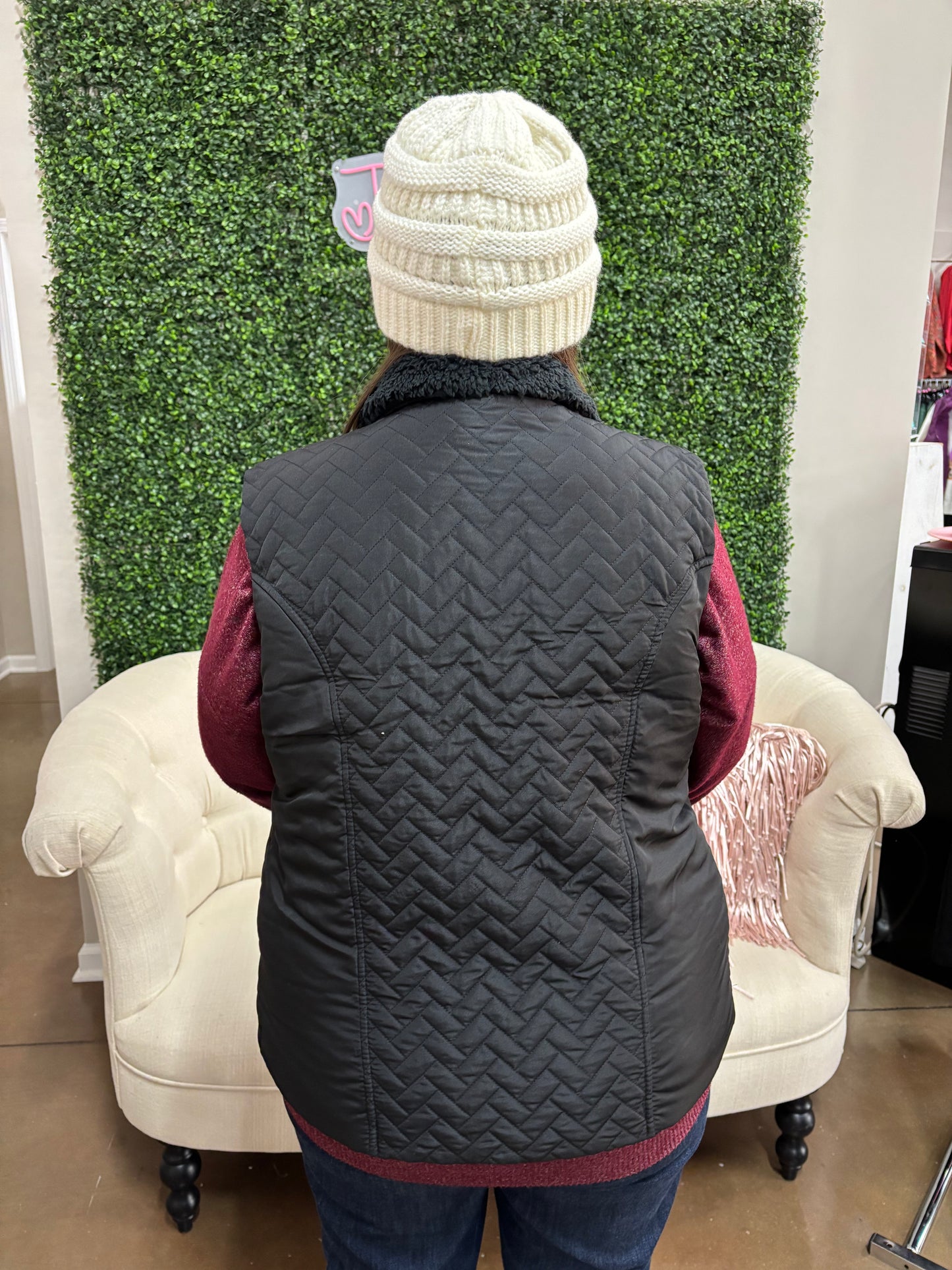 Keren Hart Black Sherpa Lined Vest