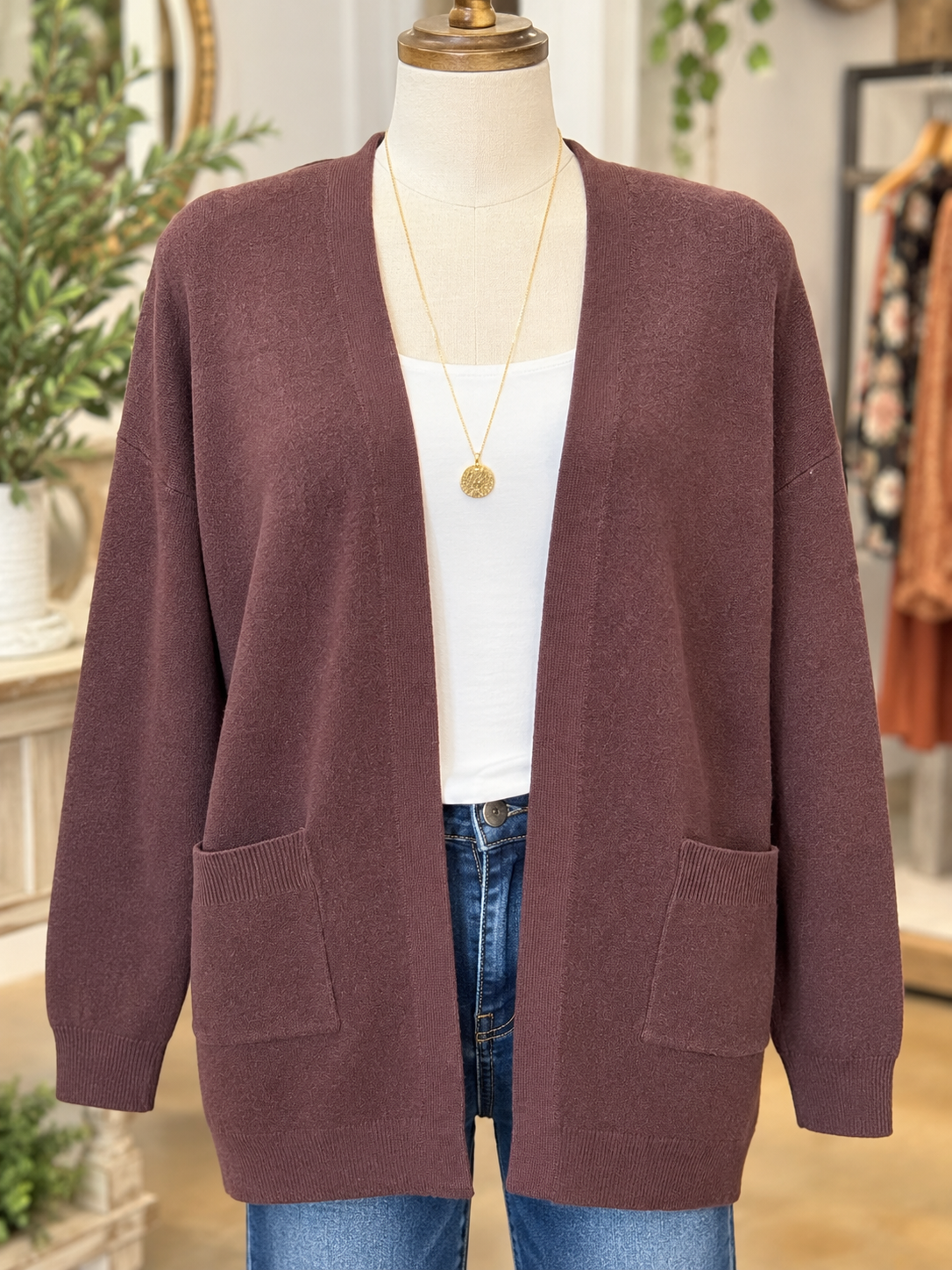Keren Hart Chocolate Brown Soft Knot Cardigan with Pockets