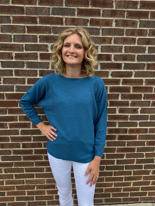 Keren Hart Teal Blue Dolman Sleeve Soft Sweater