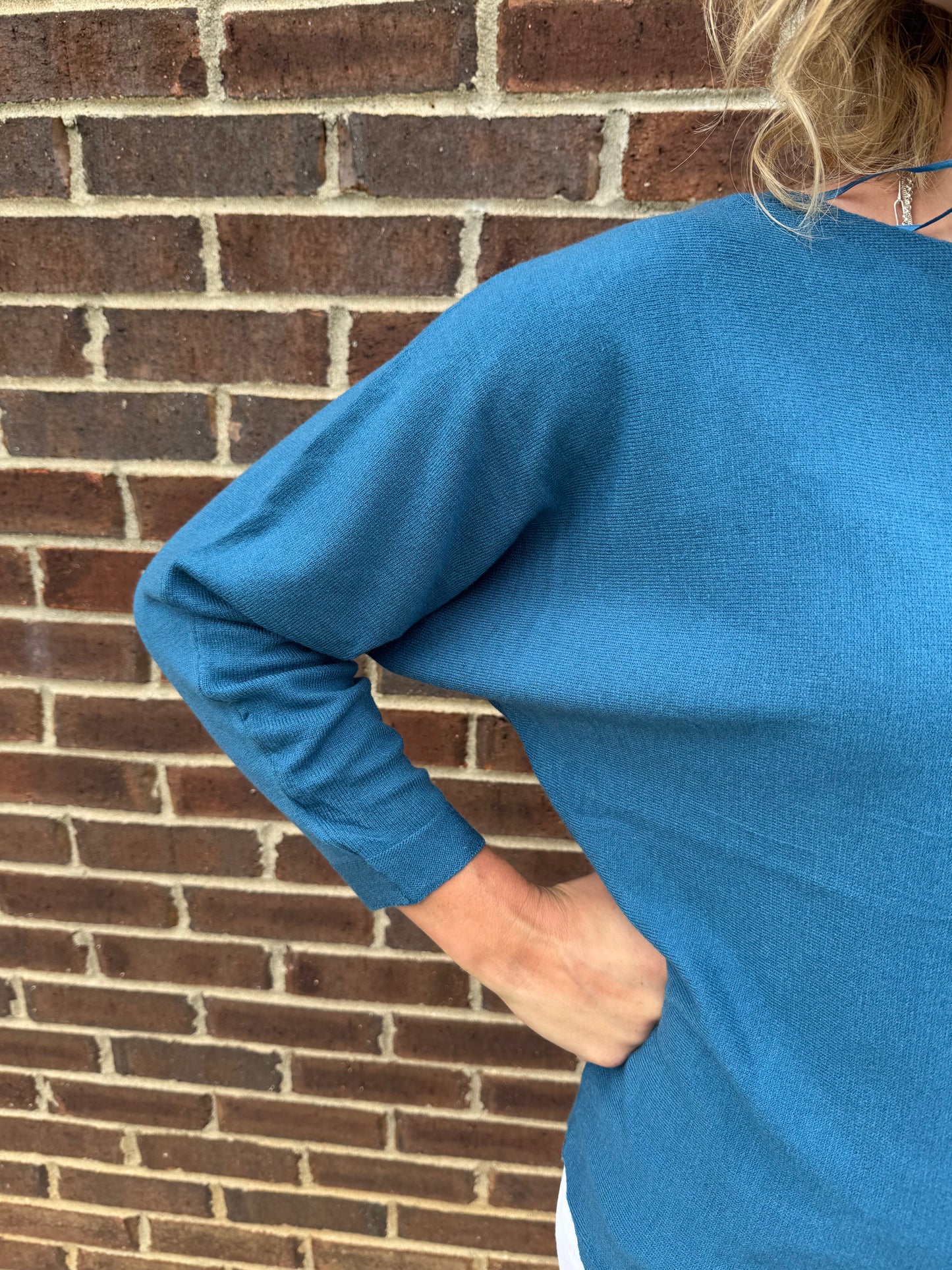 Keren Hart Teal Blue Dolman Sleeve Soft Sweater