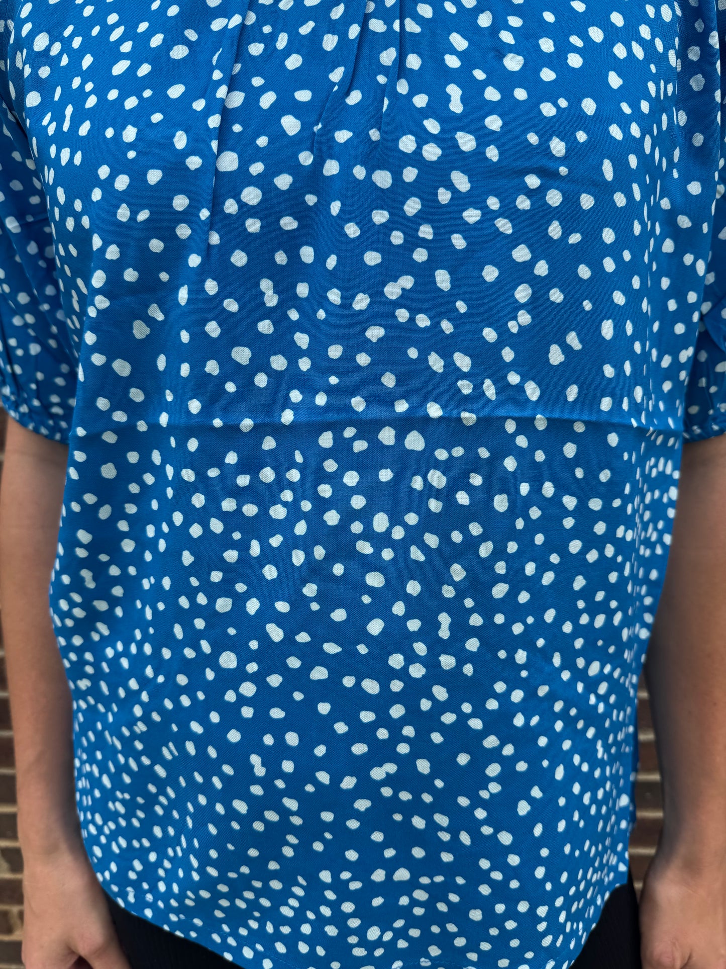 Keren Hart Round Neck Blue Blouse with White Speckles