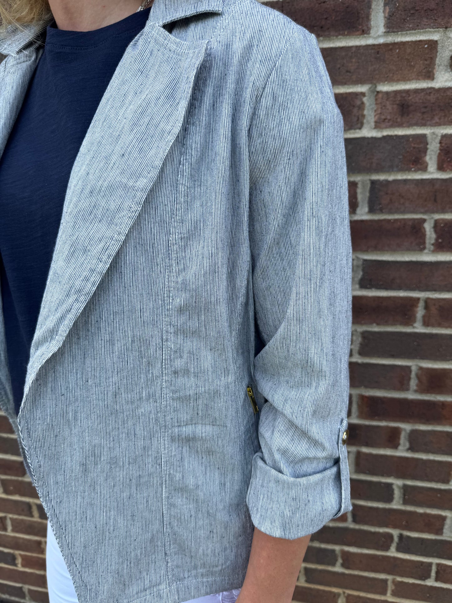 Keren Hart Mini Stripe Linen Blazer