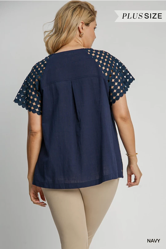 Plus Umgee Polka Dot Top - Navy
