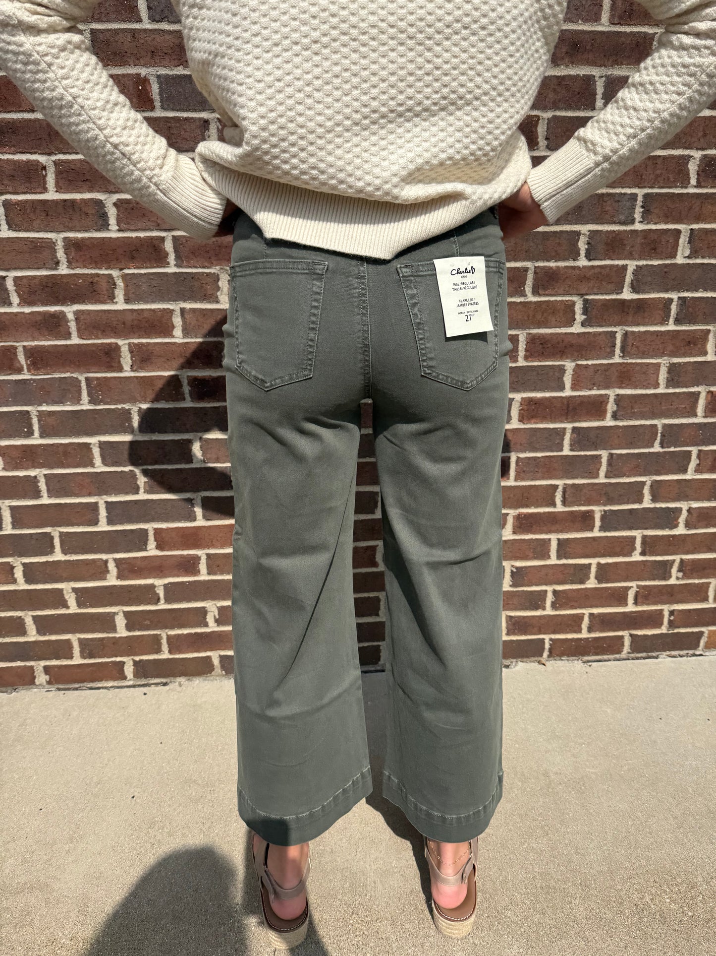 Charlie B Cropped Patch Pocket Flare Colored Twill Pants - Spruce