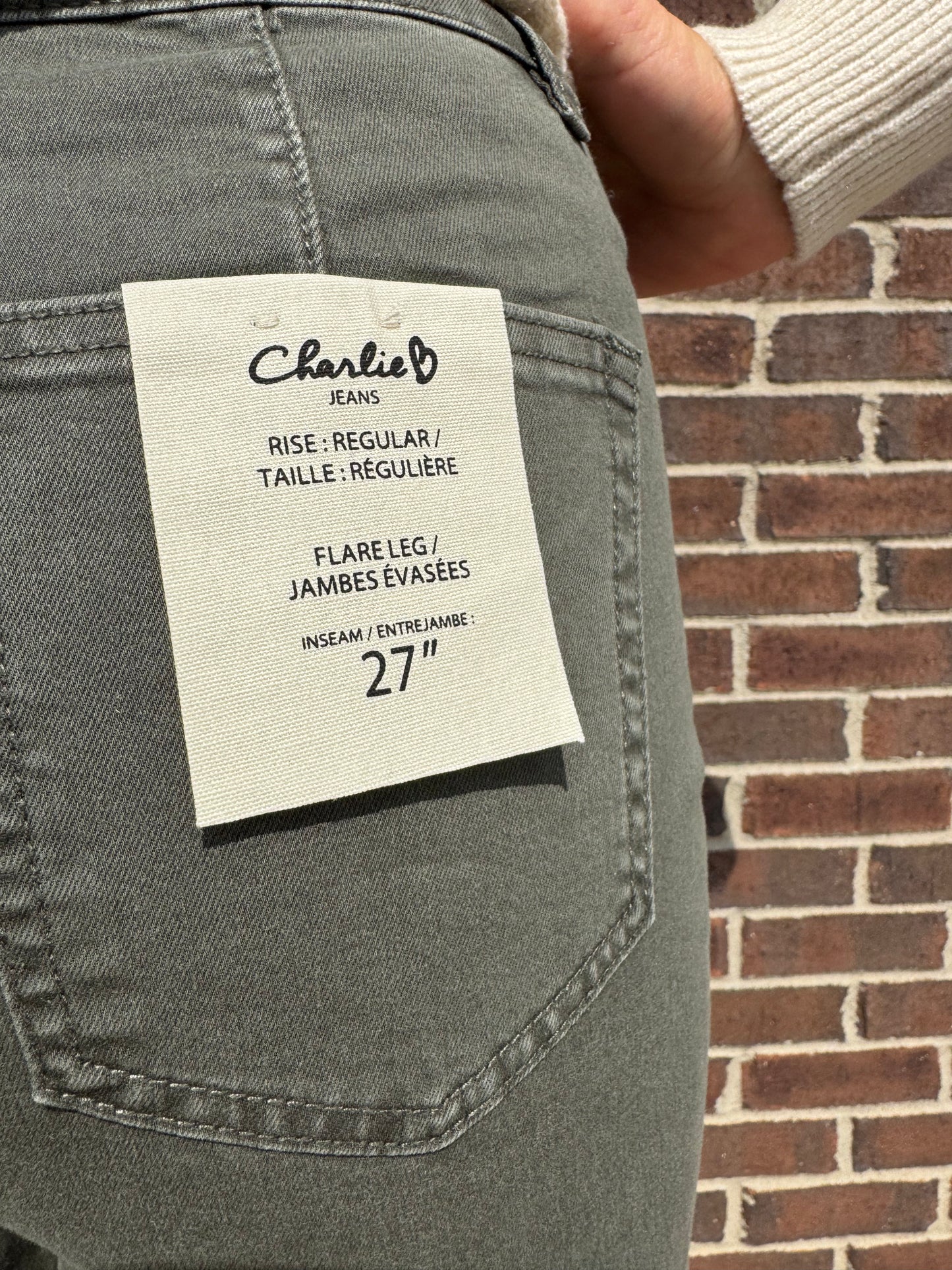 Charlie B Cropped Patch Pocket Flare Colored Twill Pants - Spruce