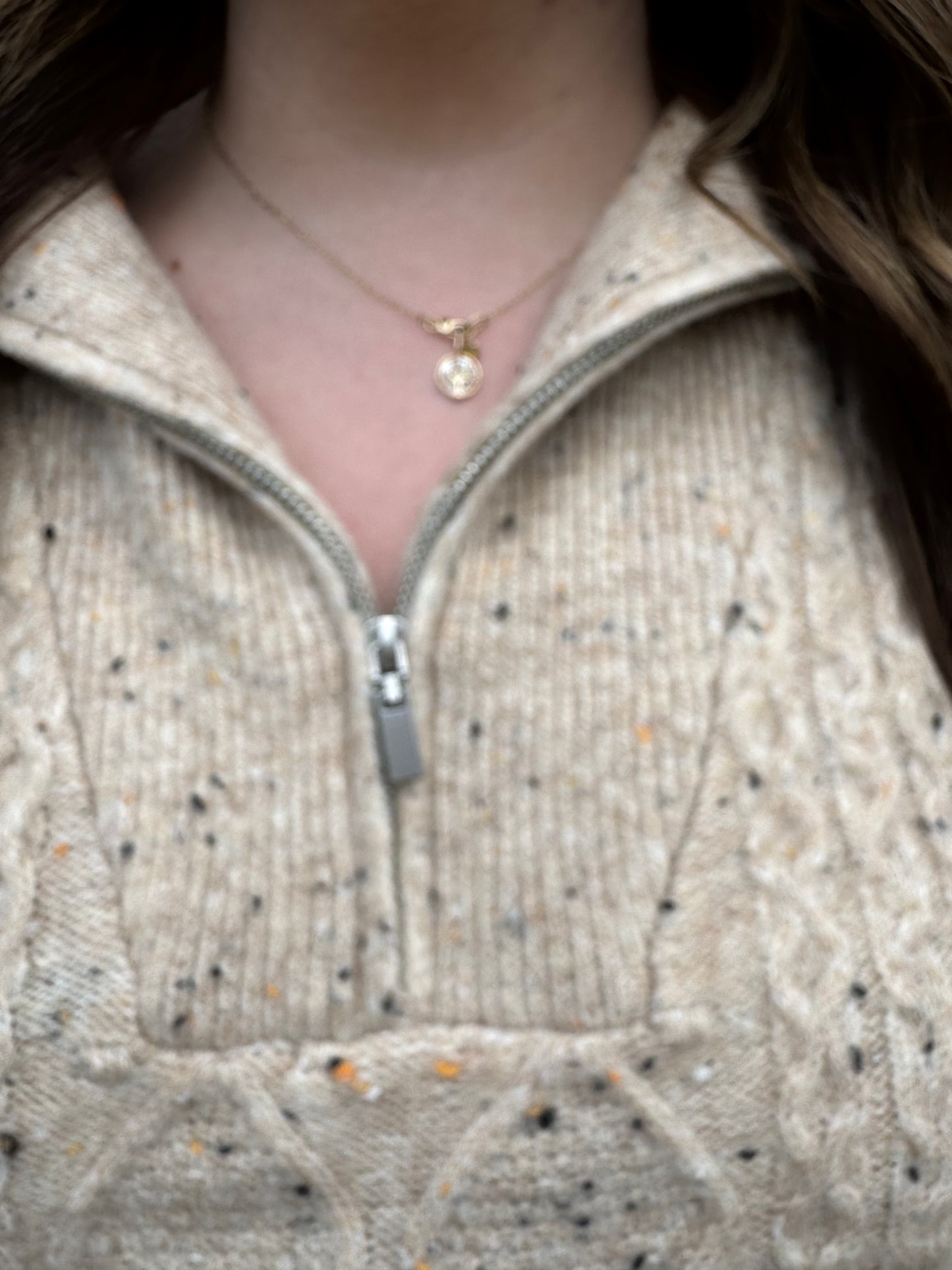 Keren Hart Beige Speckle Knit Quarter Zip Sweater