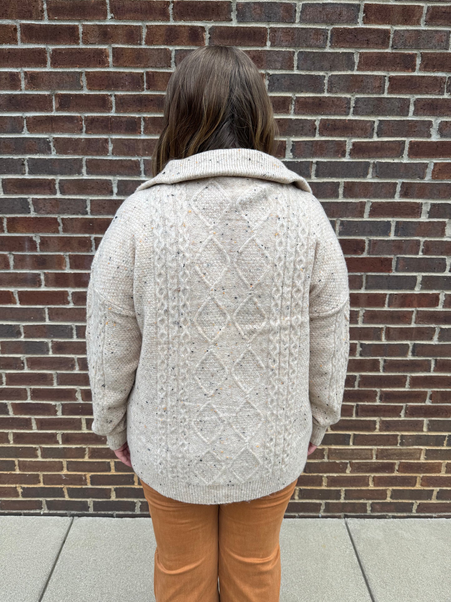 Keren Hart Beige Speckle Knit Quarter Zip Sweater