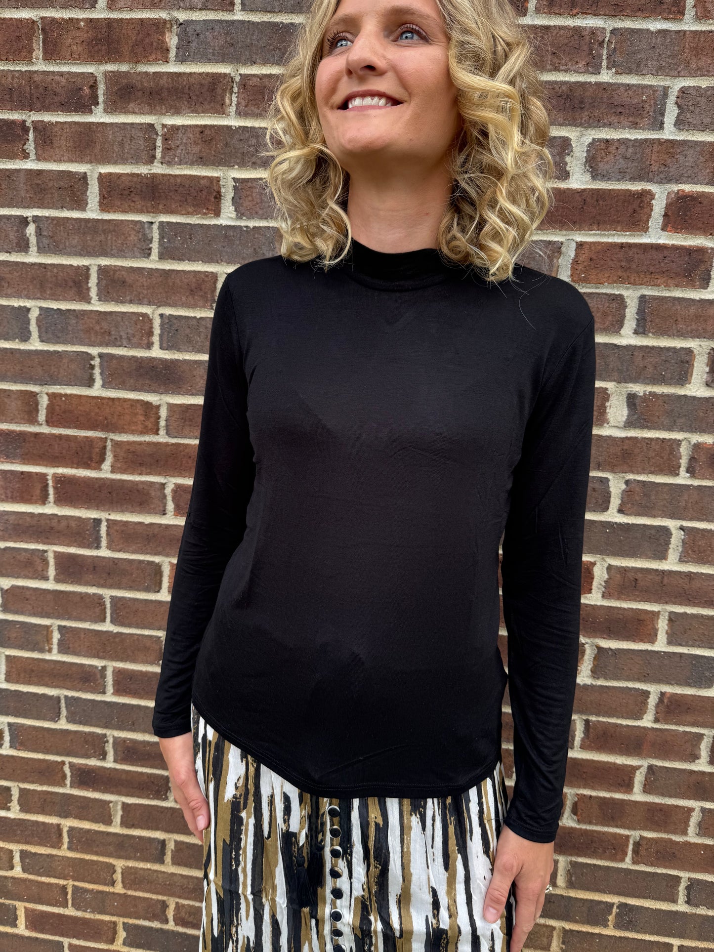 Keren Hart Black Mock Neck Long Sleeve with Keyhole Back