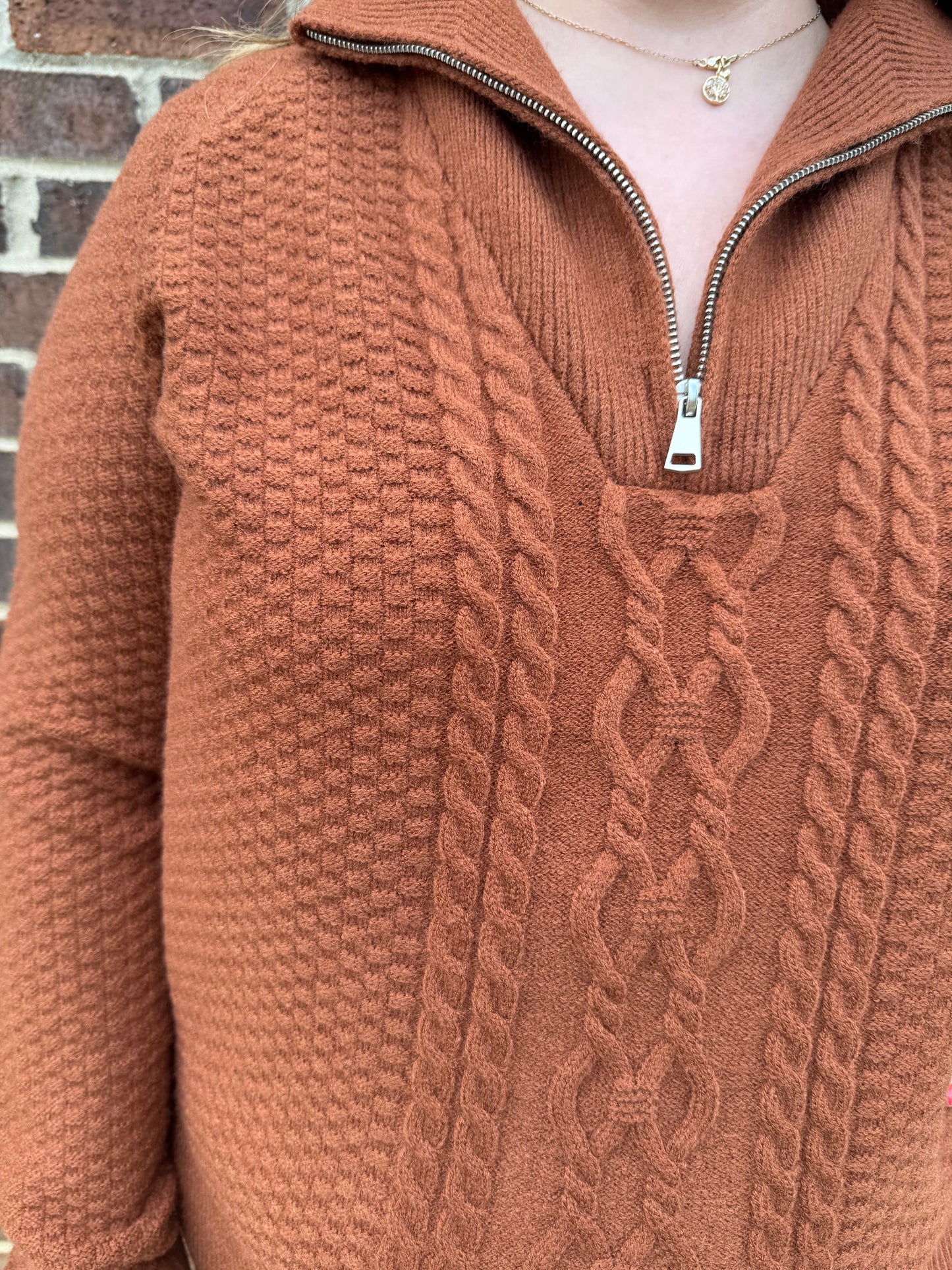 Keren Hart Quarter Zip Sweater - Brown