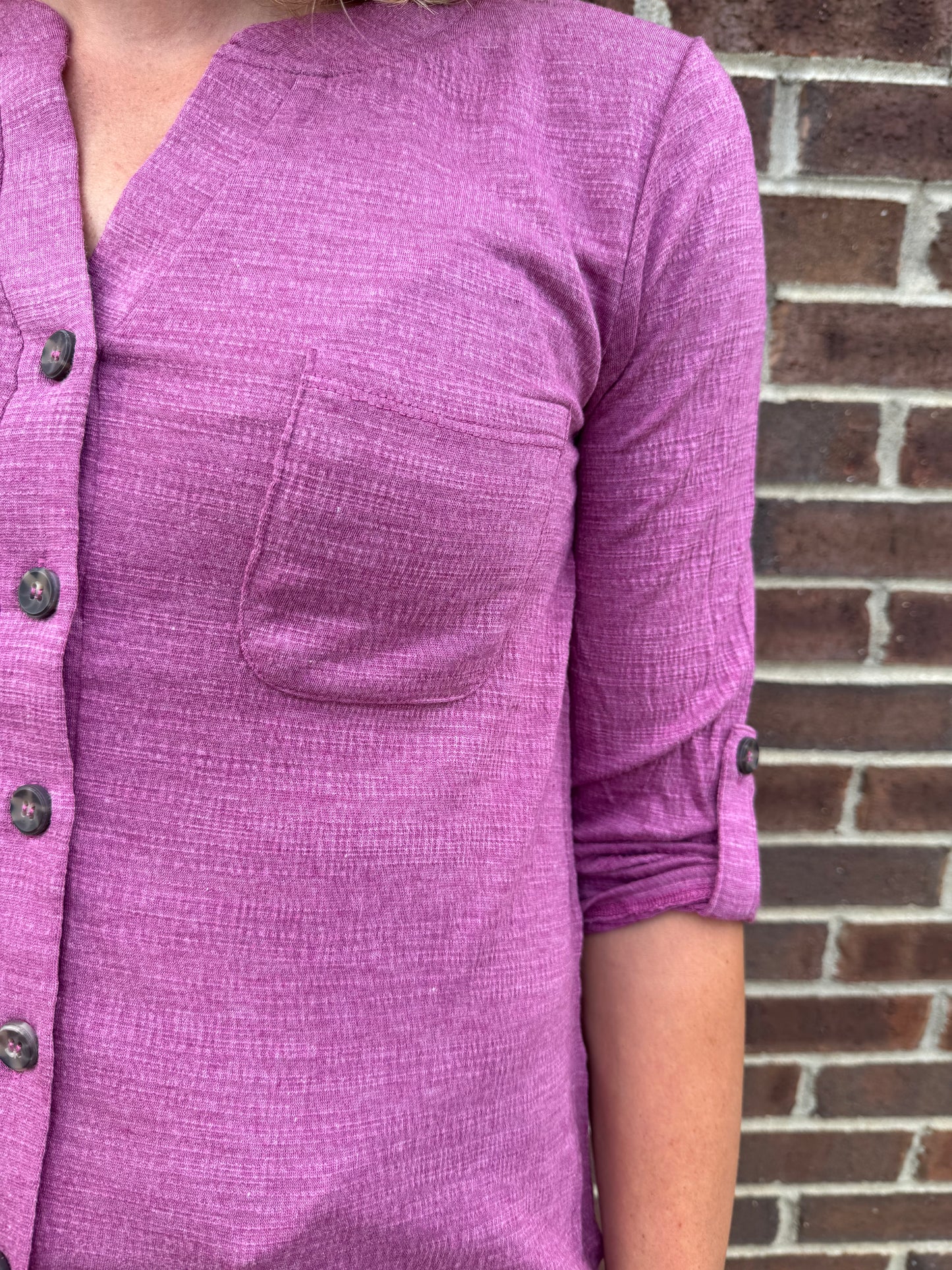 Keren Hart Plum Textured Button Down Top
