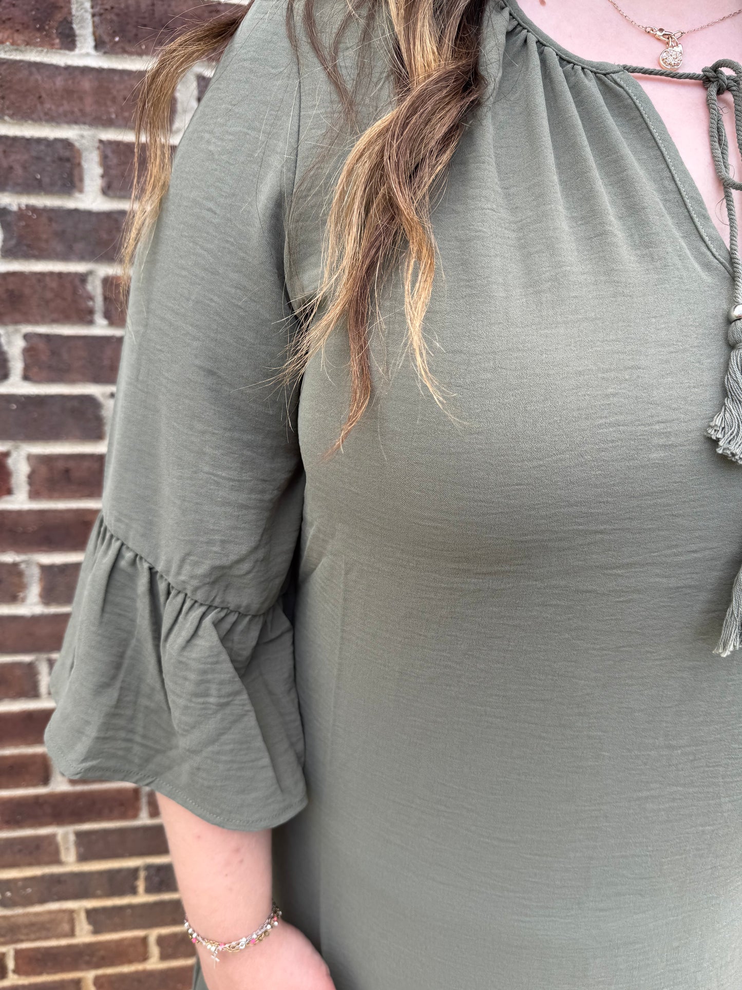 Keren Hart Pine Green Ruffle Hem Dress