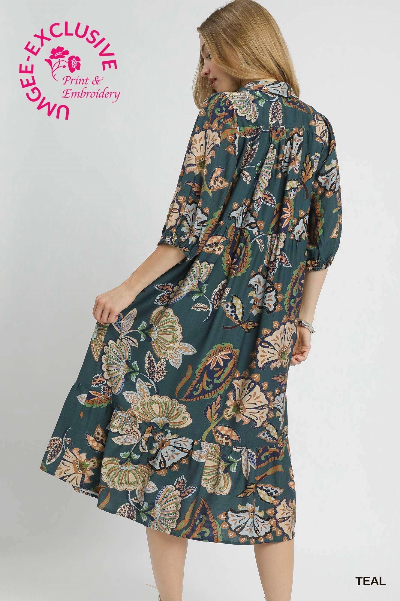 Umgee Boho Paisley Tiered Midi Dress