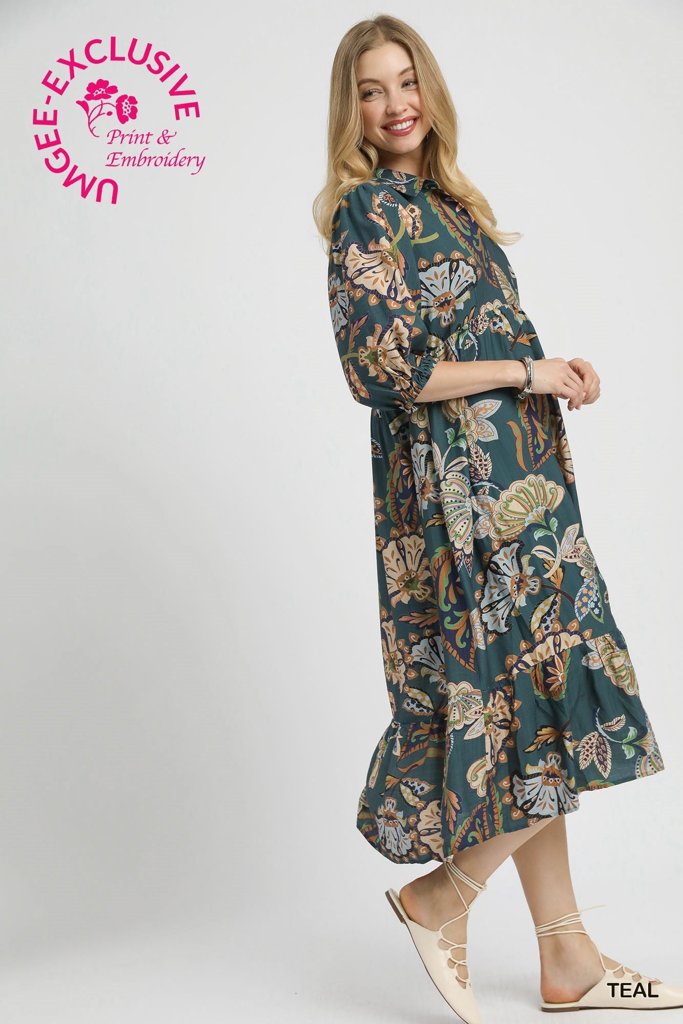 Umgee Boho Paisley Tiered Midi Dress