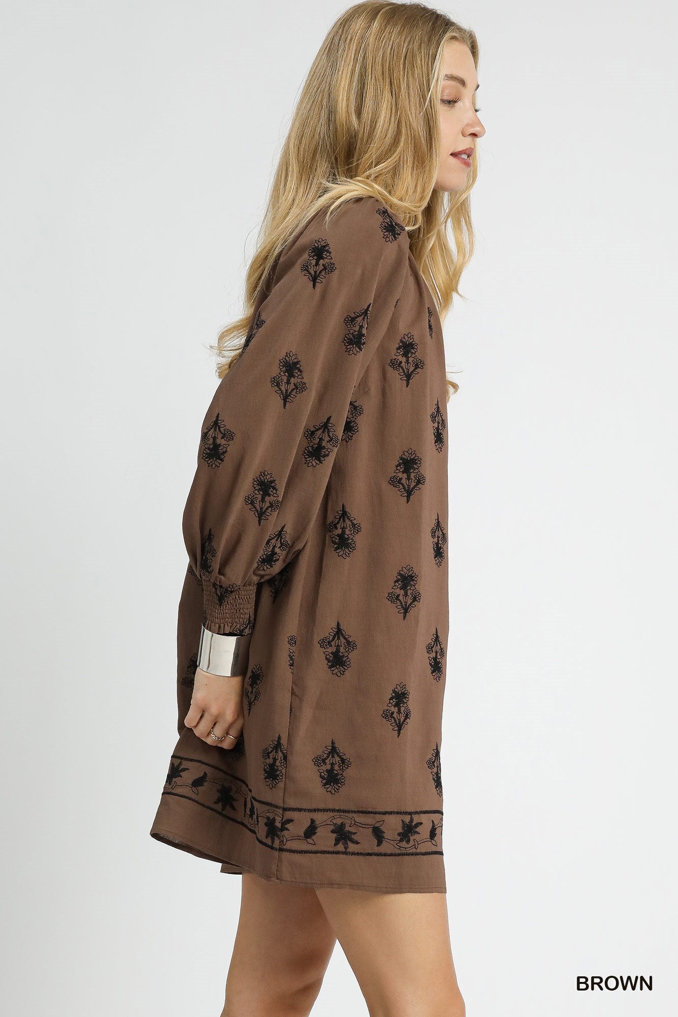 Umgee Embroidered Long Sleeve Mini Dress