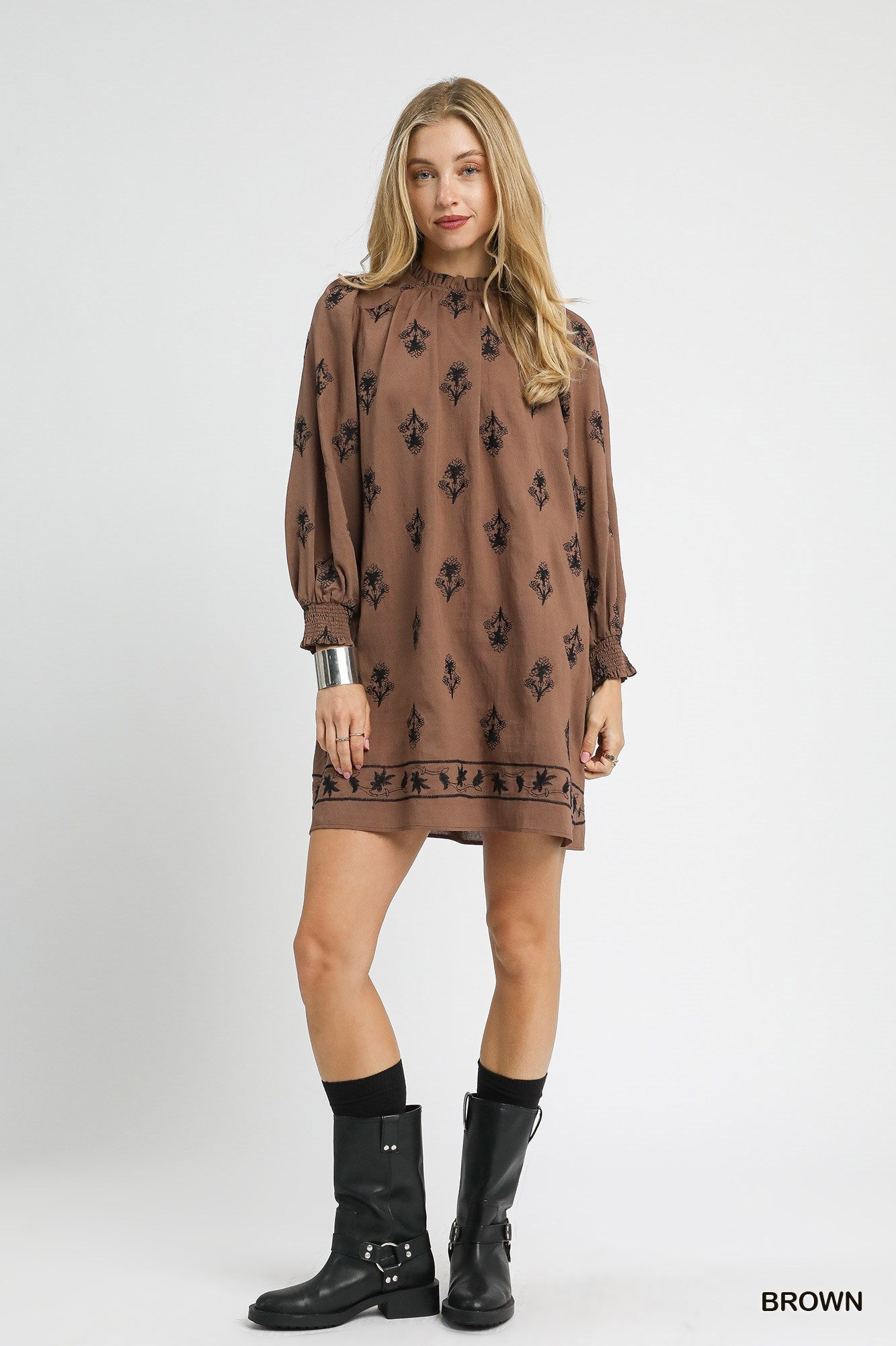 Umgee Embroidered Long Sleeve Mini Dress